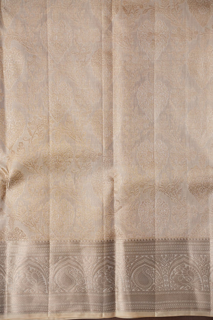 Pure Kanchipuram Silk Saree - Half White| Silk Mark Certified