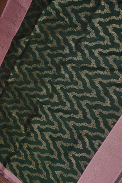 Kanchivaram Semi Silk Saree - Emerald Green with Baby Pink