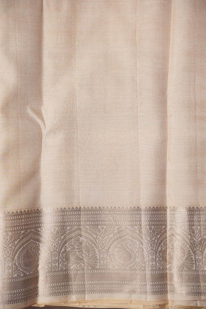 Pure Kanchipuram Silk Saree - Half White| Silk Mark Certified