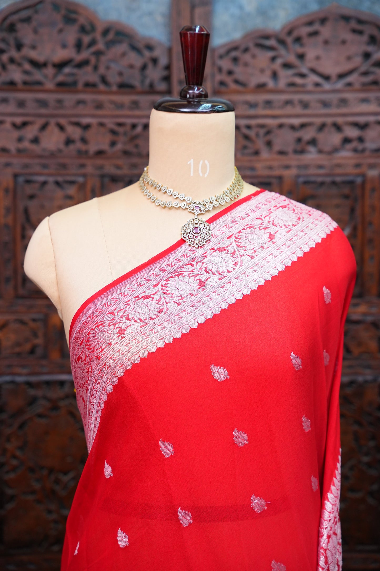 Pure Khaddi Chiffon Banarasi Silk Saree – Red |Silk Mark Certified