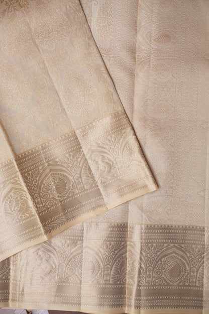 Pure Kanchipuram Silk Saree - Half White| Silk Mark Certified