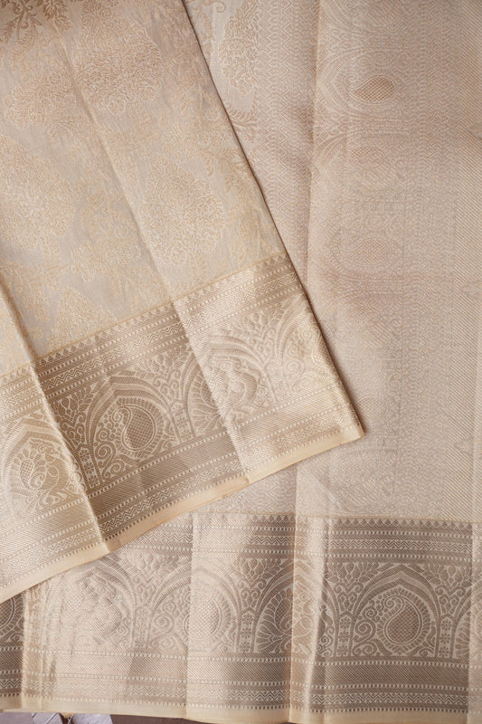 Pure Kanchipuram Silk Saree - Half White| Silk Mark Certified