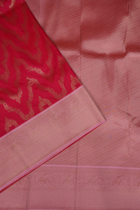 Kanchivaram Semi Silk Saree - Scarlet Red with Baby Pink