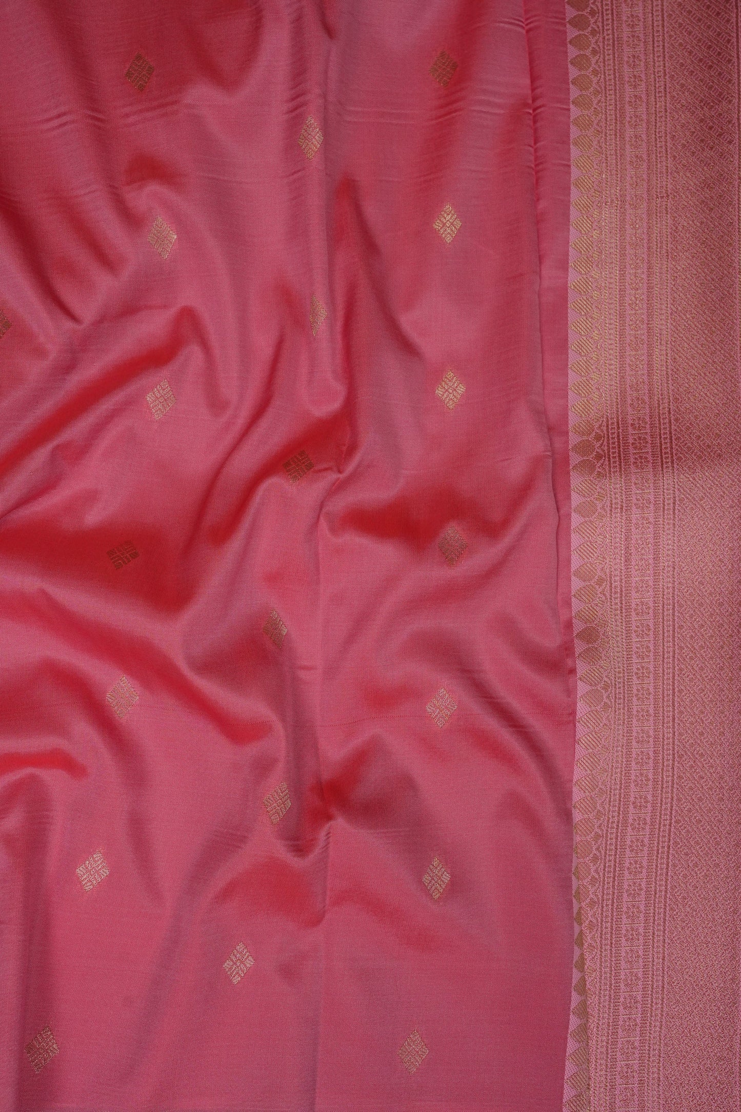 Kanchivaram Semi Silk Saree - Scarlet Red with Baby Pink