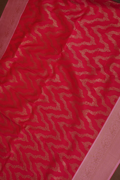 Kanchivaram Semi Silk Saree - Scarlet Red with Baby Pink