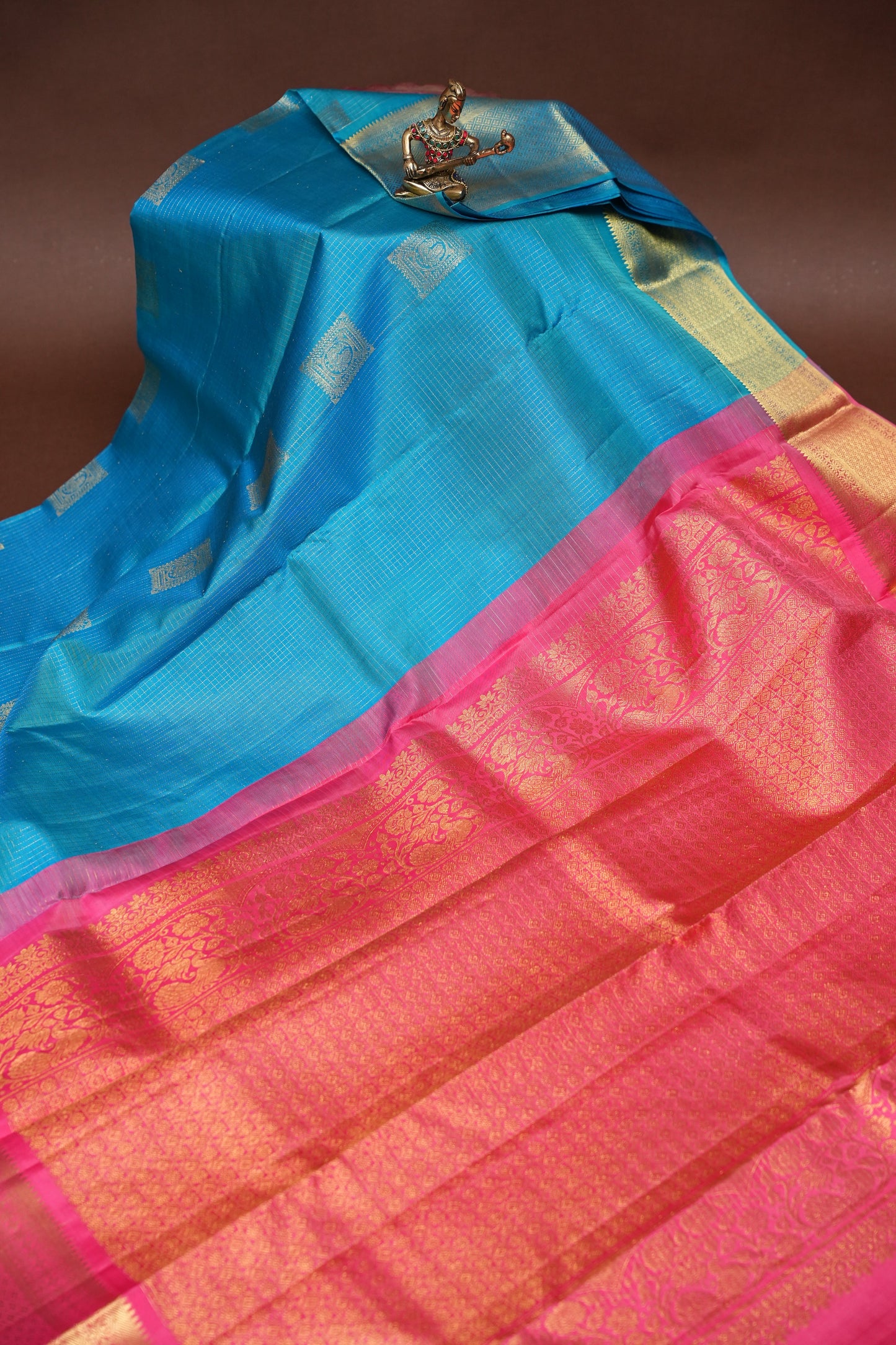 Pure Kanchipuram Silk Saree - Blue & Pink| Silk Mark Certified