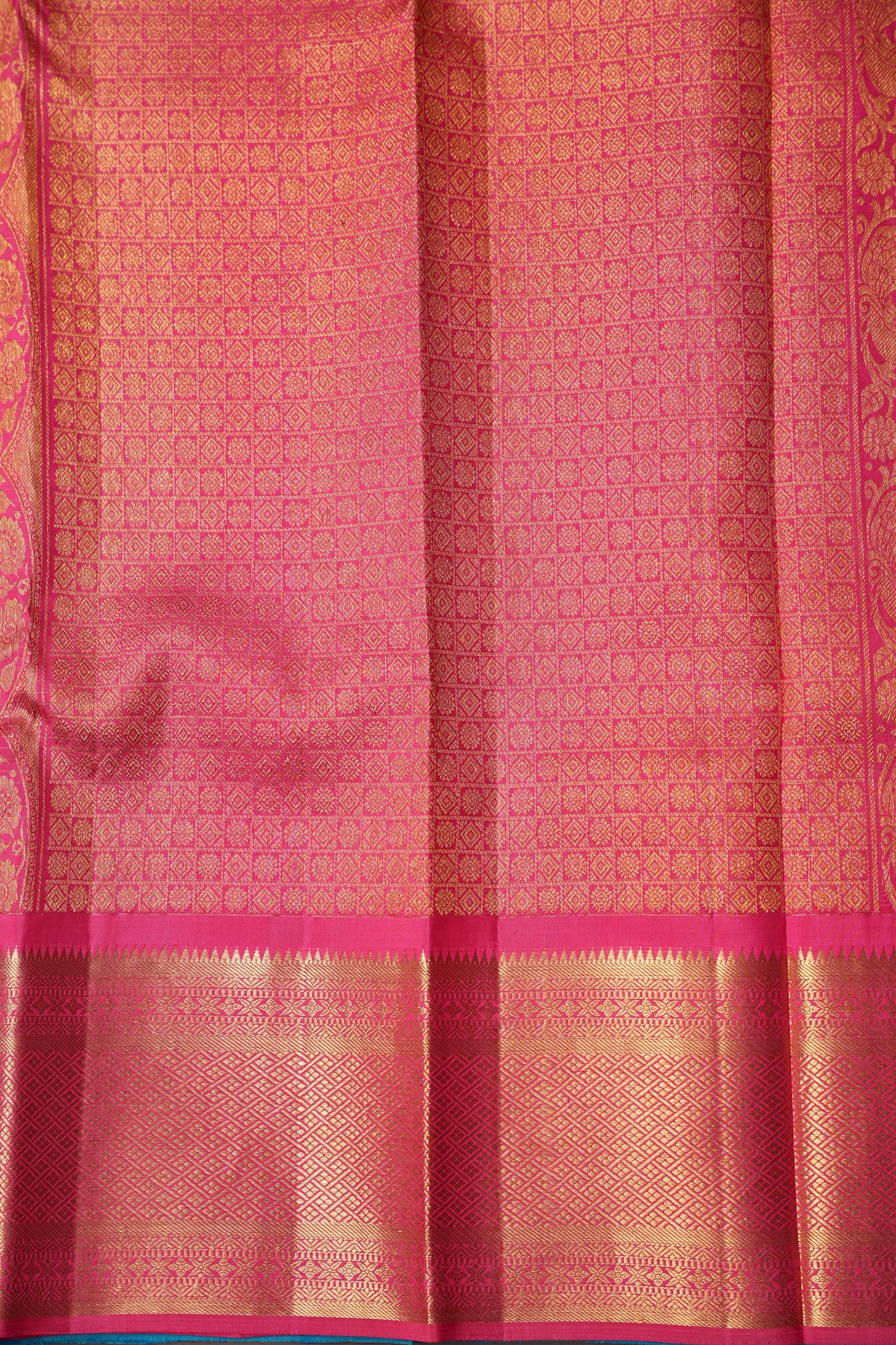 Pure Kanchipuram Silk Saree - Blue & Pink| Silk Mark Certified