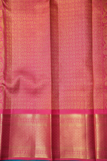 Pure Kanchipuram Silk Saree - Blue & Pink| Silk Mark Certified