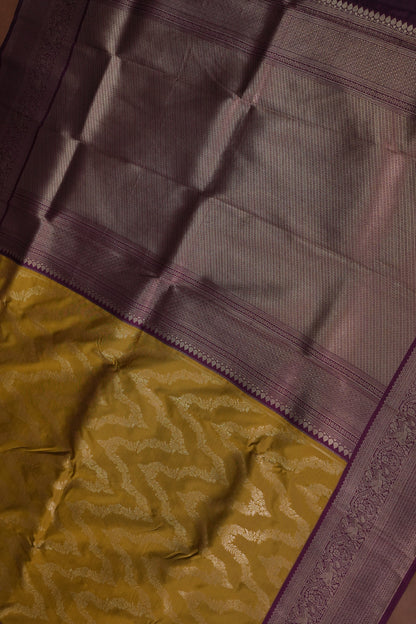 Kanchivaram Semi Silk Saree - Mustard with Wine