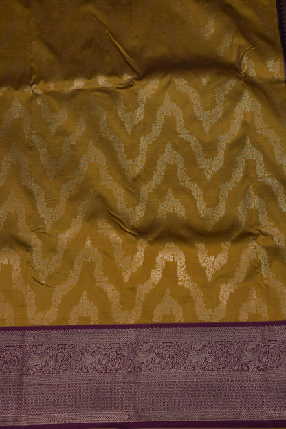 Kanchivaram Semi Silk Saree - Mustard with Wine