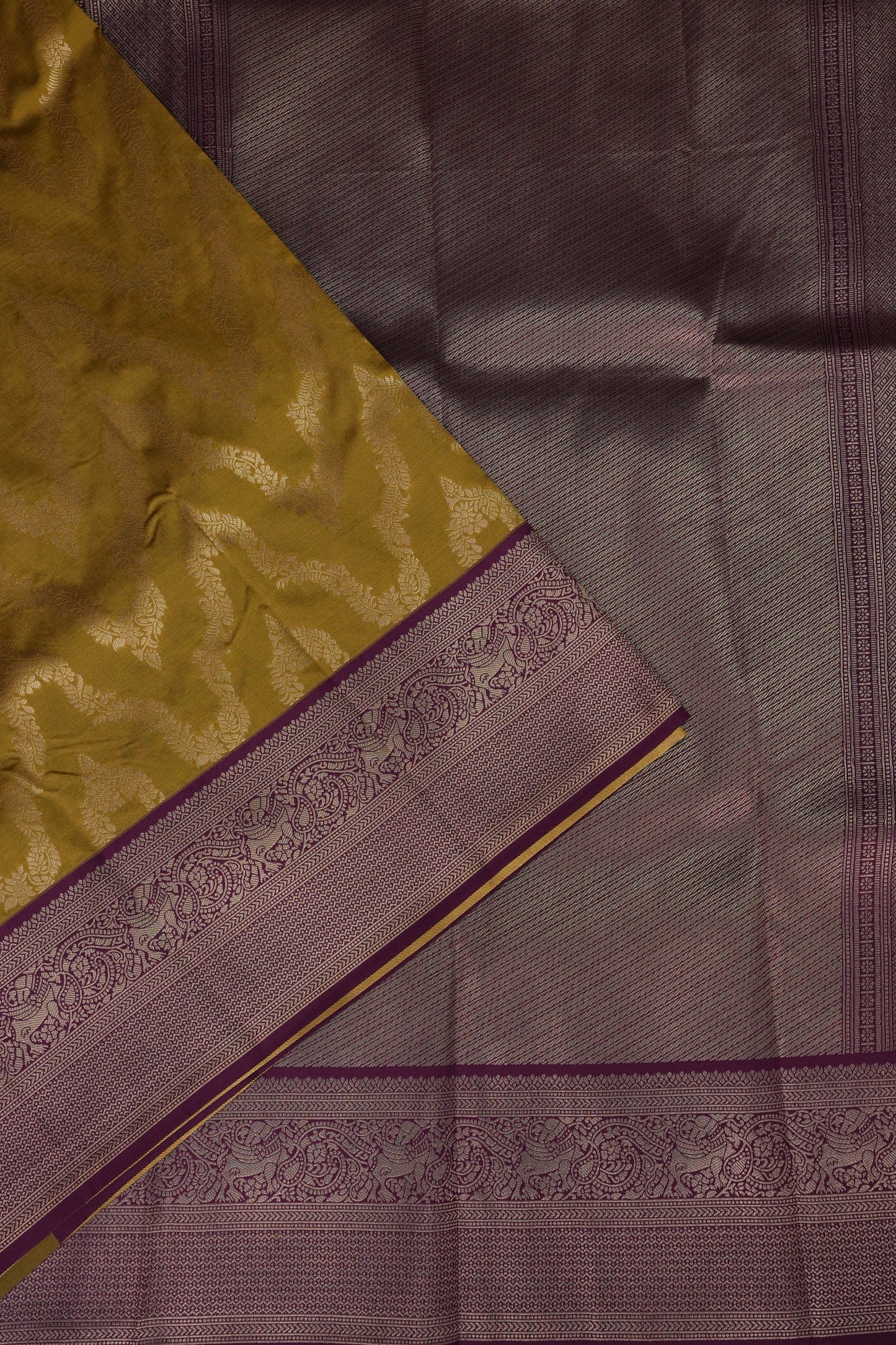 Kanchivaram Semi Silk Saree - Mustard with Wine