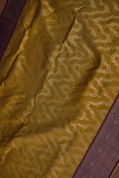 Kanchivaram Semi Silk Saree - Mustard with Wine