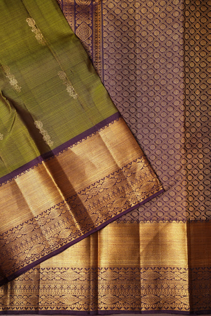 Pure Kanchipuram Silk Saree - Olive Green & Coffee| Silk Mark Certified