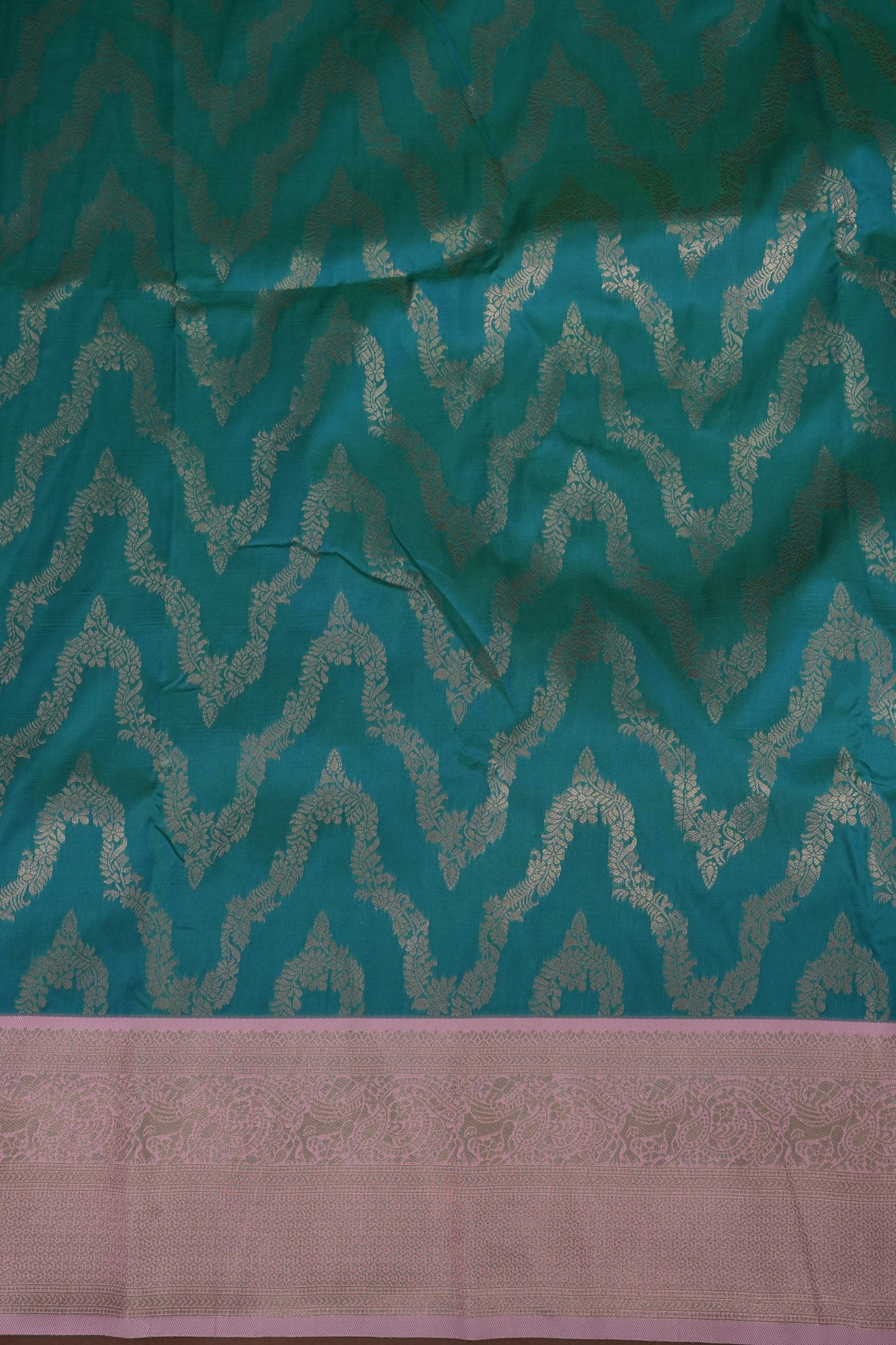 Kanchivaram Semi Silk Saree - Turquoise Green with Baby Pink