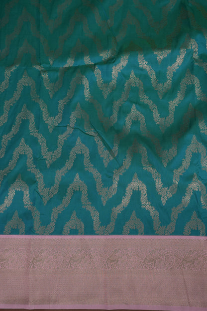 Kanchivaram Semi Silk Saree - Turquoise Green with Baby Pink