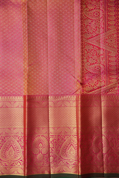 Pure Kanchipuram Brocade Silk Saree - Hot Pink & Green| Silk Mark Certified