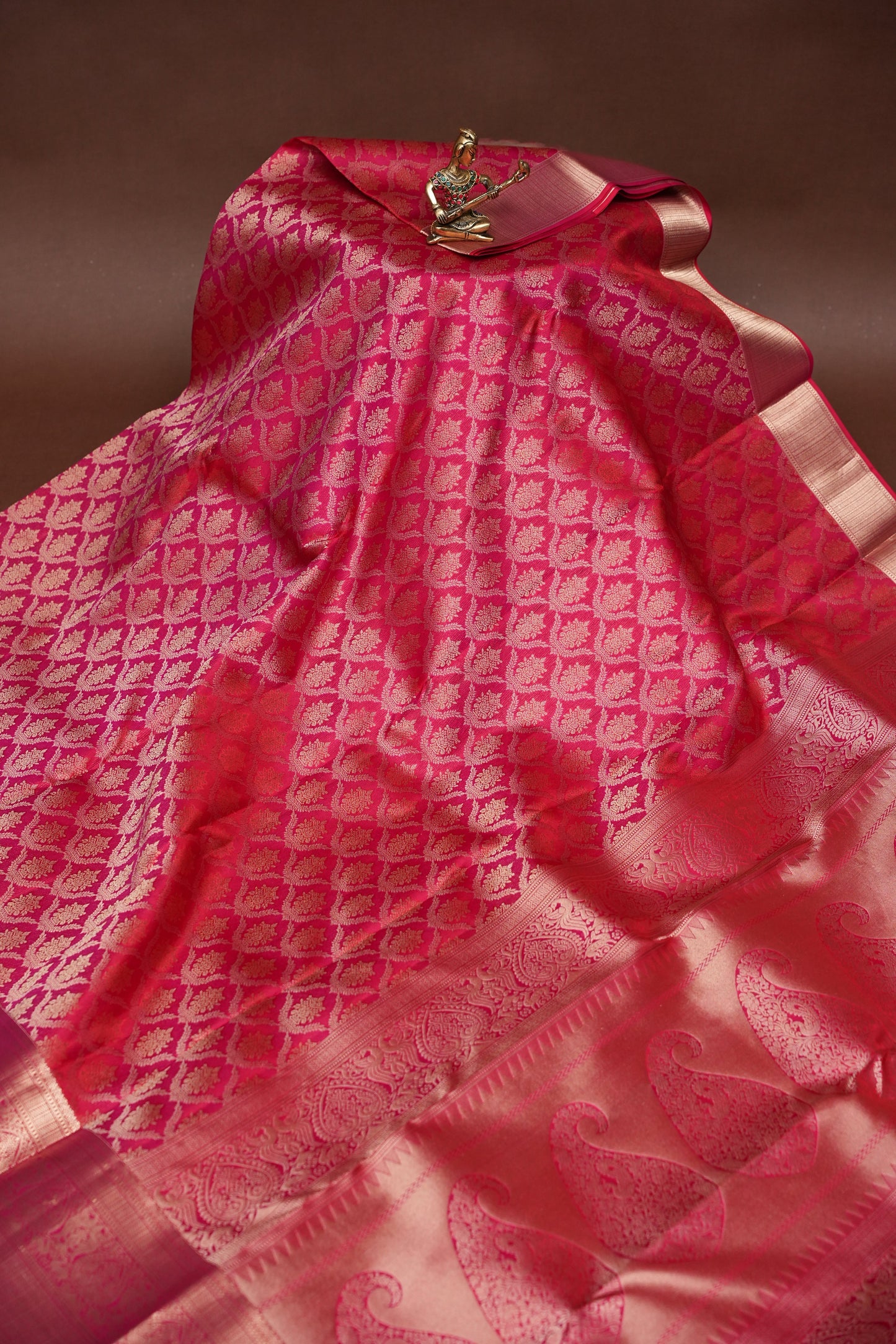 Pure Kanchipuram Brocade Silk Saree - Hot Pink & Soft Gold Zari| Silk Mark Certified