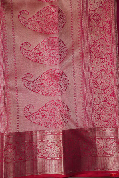 Pure Kanchipuram Brocade Silk Saree - Hot Pink & Soft Gold Zari| Silk Mark Certified
