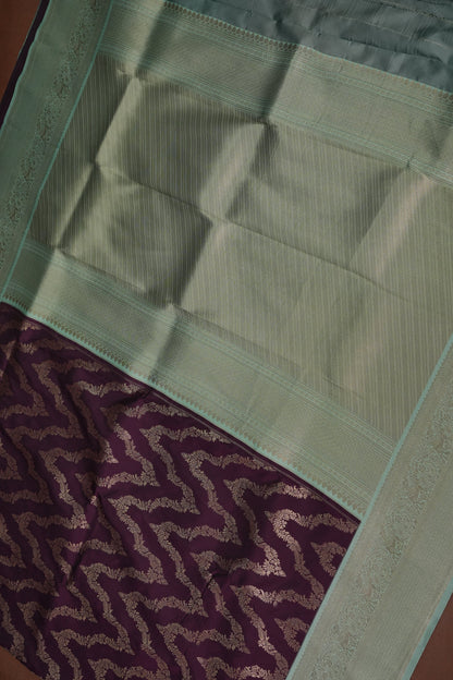 Kanchivaram Semi Silk Saree - Deep Purple with Sea Green