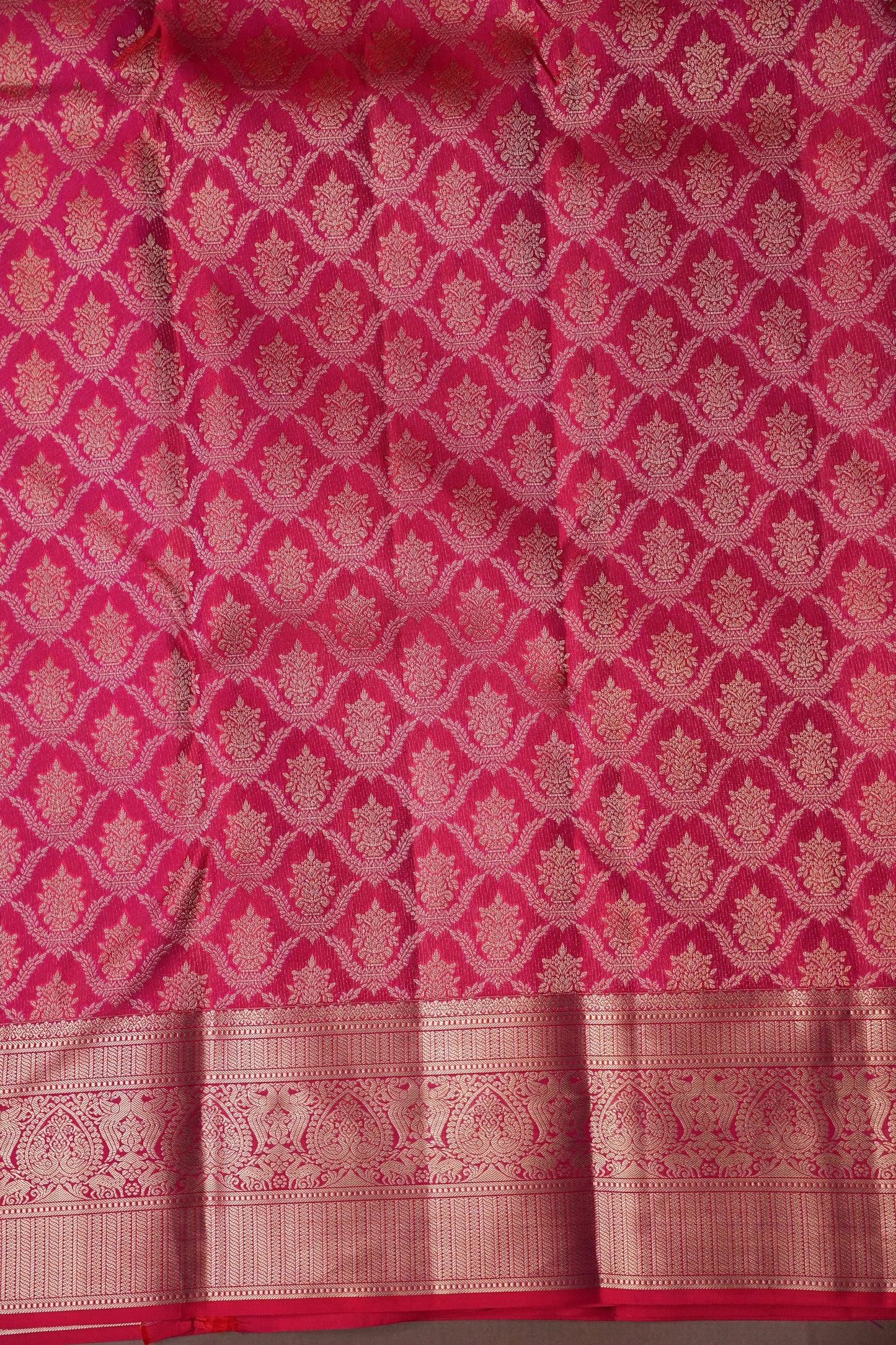 Pure Kanchipuram Brocade Silk Saree - Hot Pink & Soft Gold Zari| Silk Mark Certified