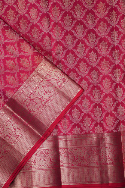Pure Kanchipuram Brocade Silk Saree - Hot Pink & Soft Gold Zari| Silk Mark Certified
