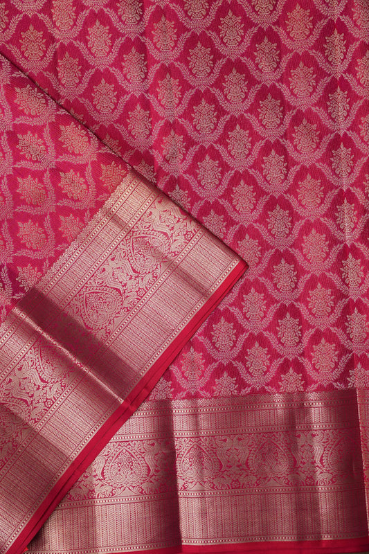 Pure Kanchipuram Brocade Silk Saree - Hot Pink & Soft Gold Zari| Silk Mark Certified