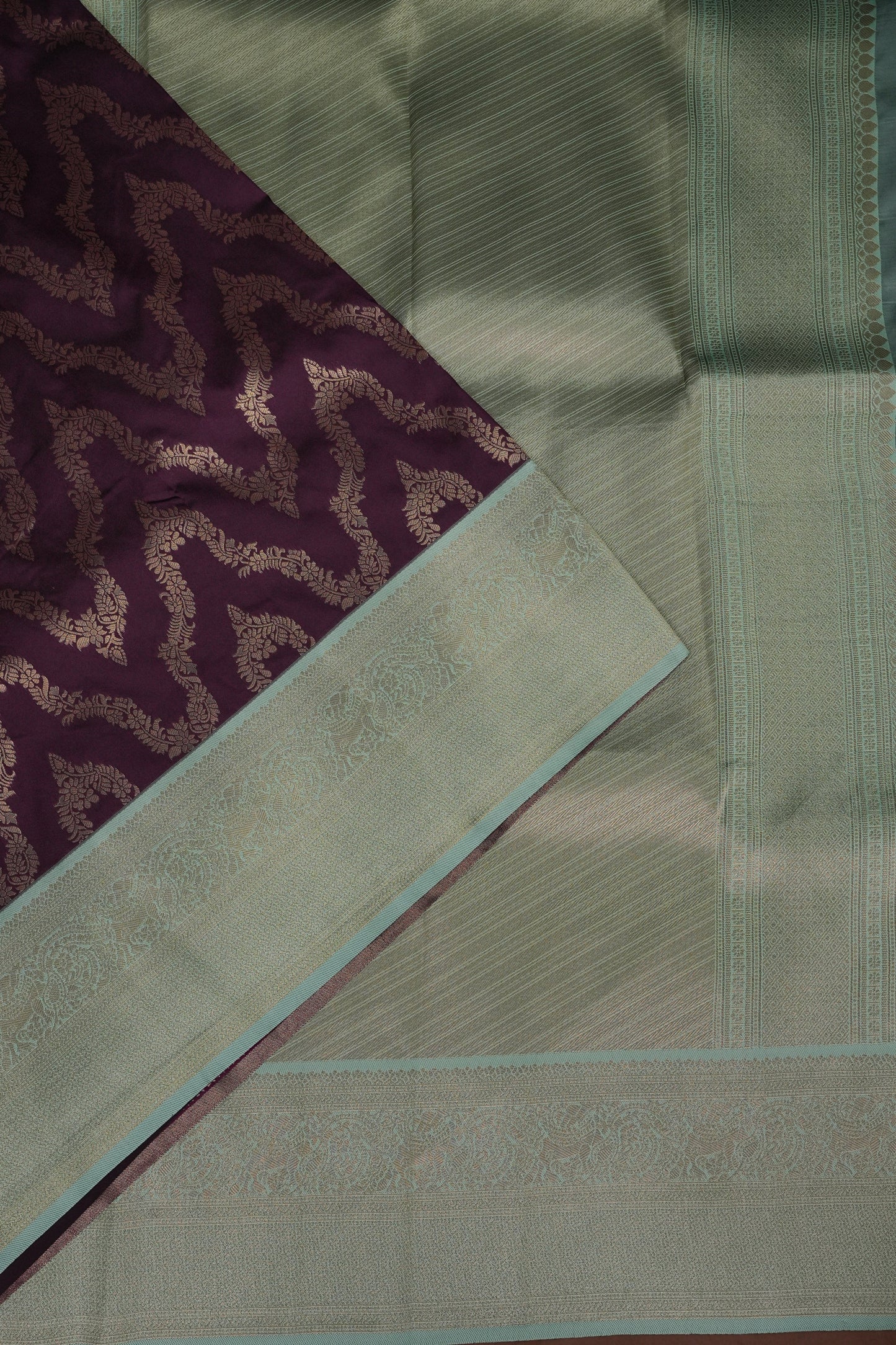 Kanchivaram Semi Silk Saree - Wine with Sea Green