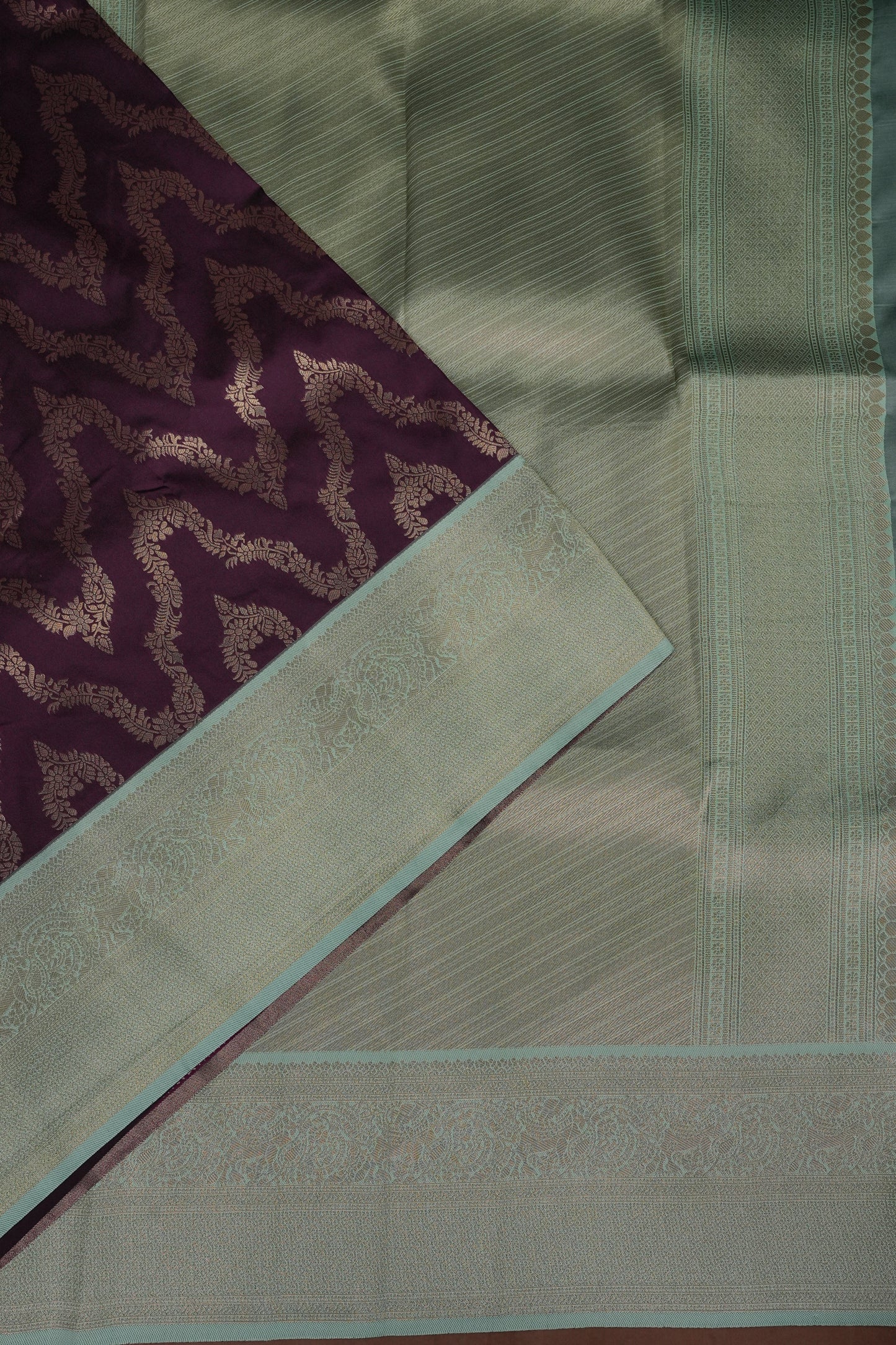 Kanchivaram Semi Silk Saree - Deep Purple with Sea Green