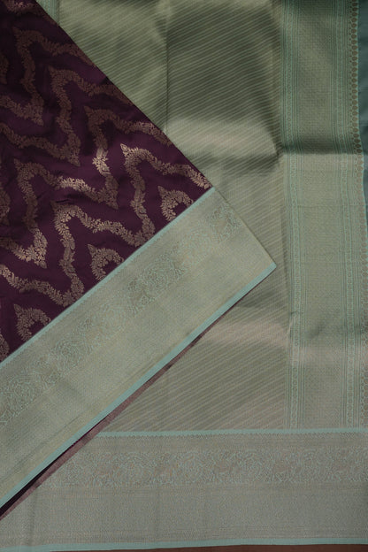 Kanchivaram Semi Silk Saree - Deep Purple with Sea Green