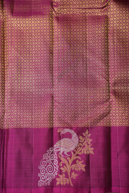 Pure Kanchipuram Brocade Silk Saree - Deep Navy Blue & Purple Border| Silk Mark Certified