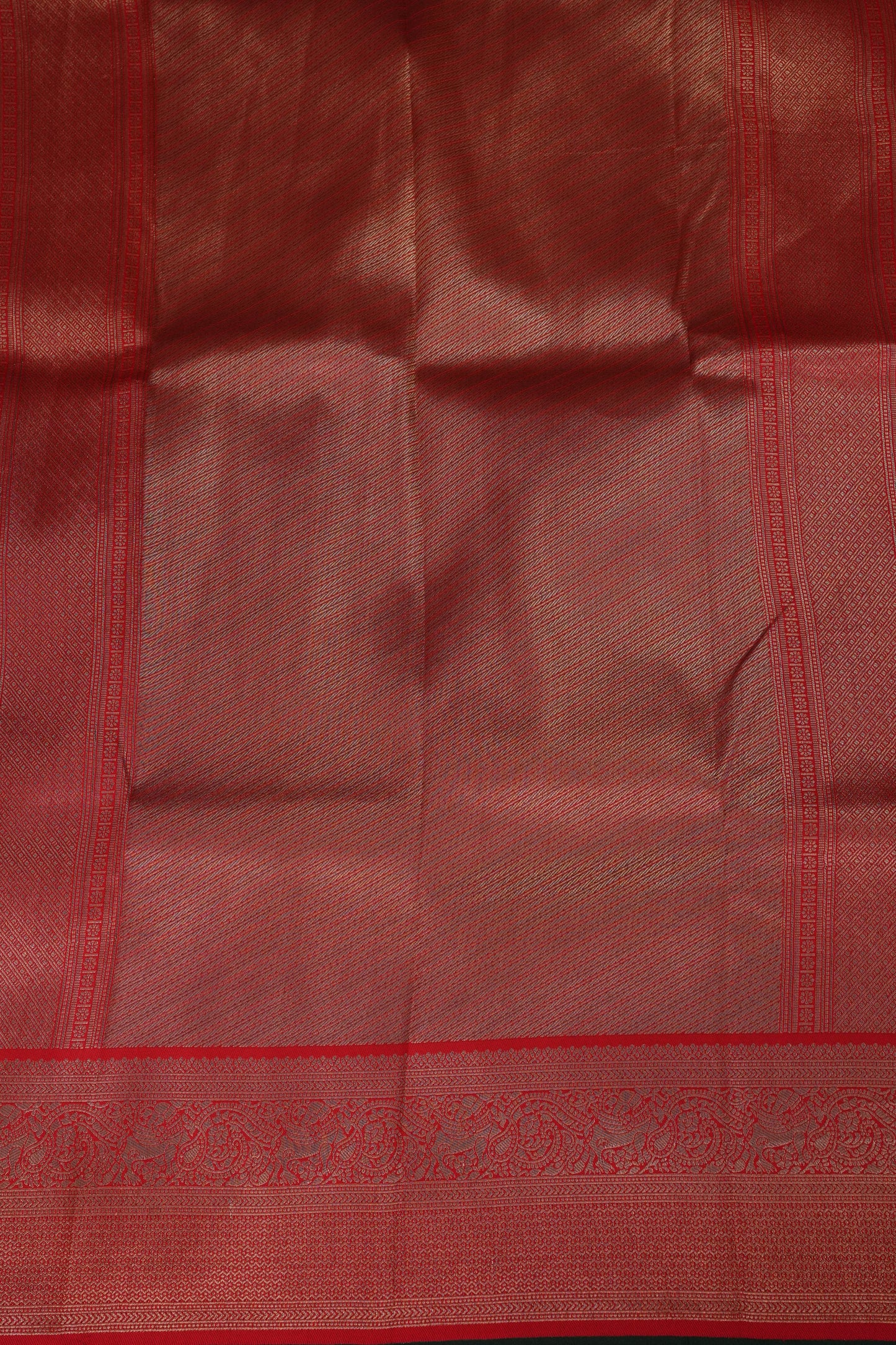 Kanchivaram Semi Silk Saree - Emerald Green with Red