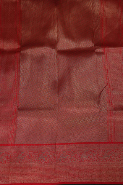 Kanchivaram Semi Silk Saree - Emerald Green with Red
