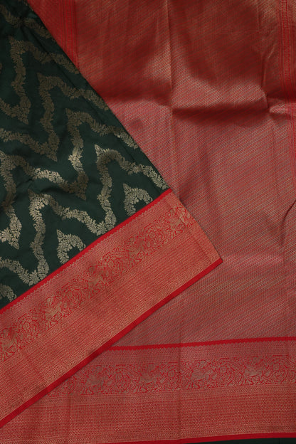 Kanchivaram Semi Silk Saree - Emerald Green with Red
