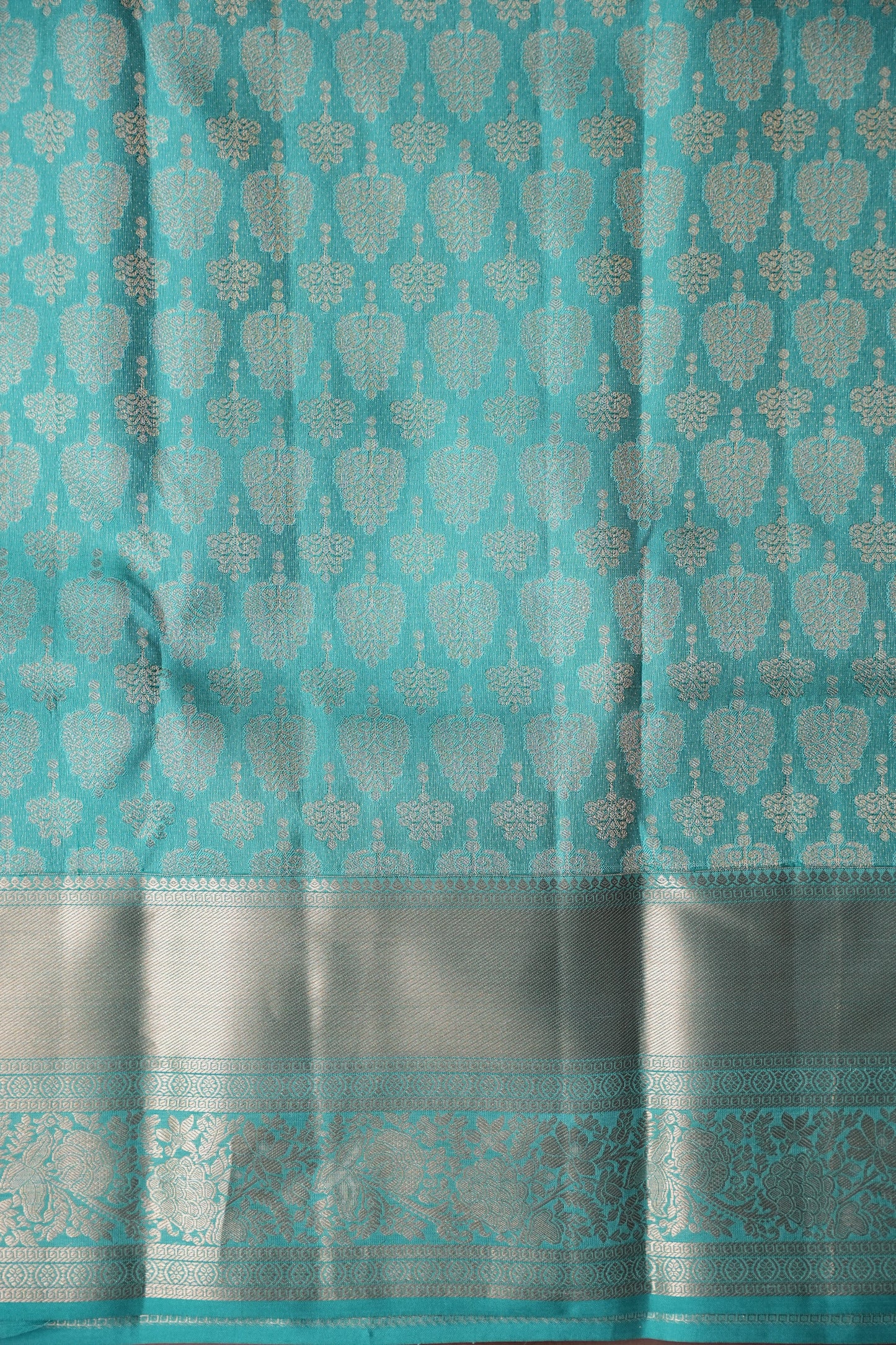 Pure Kanchipuram Brocade Silk Saree - Soft Aqua Blue| Silk Mark Certified
