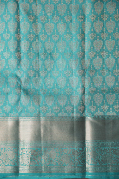 Pure Kanchipuram Brocade Silk Saree - Soft Aqua Blue| Silk Mark Certified