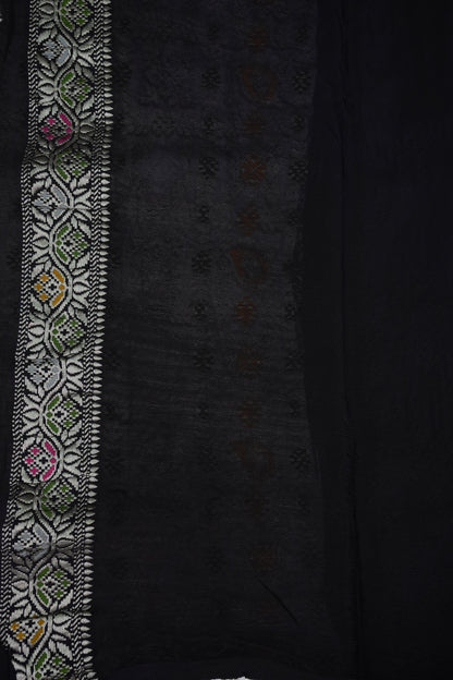 Heavy Georgette Banarasi Saree with Geometric Jaal Weaving – White & Black