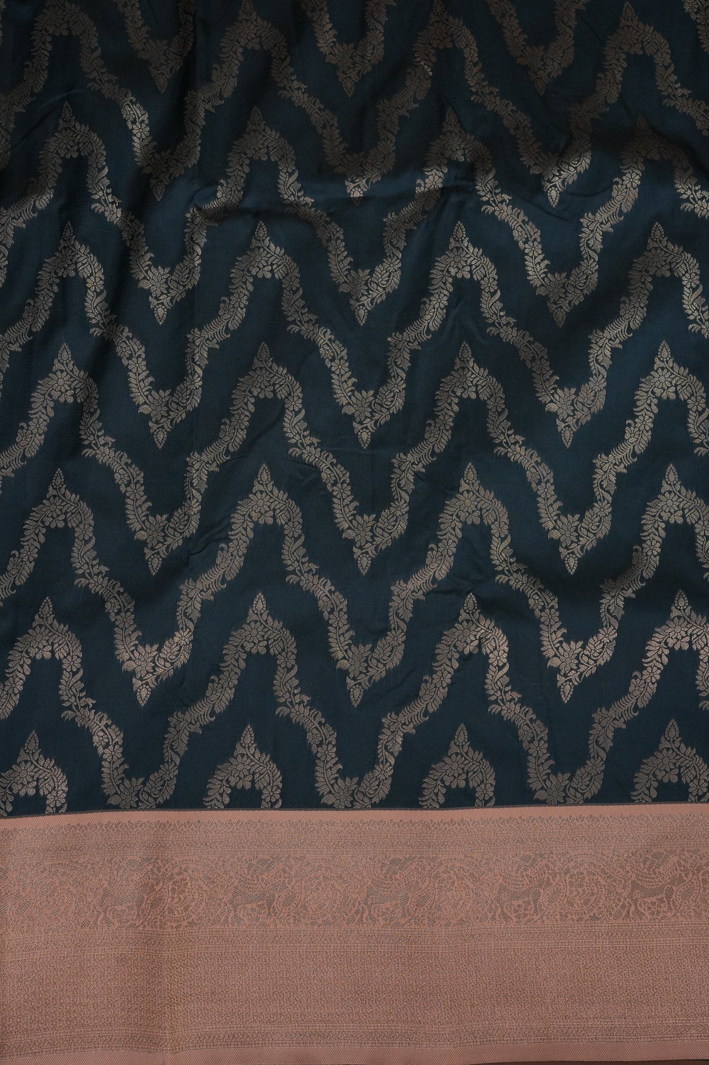 Kanchivaram Semi Silk Saree - Peacock Blue with Peach