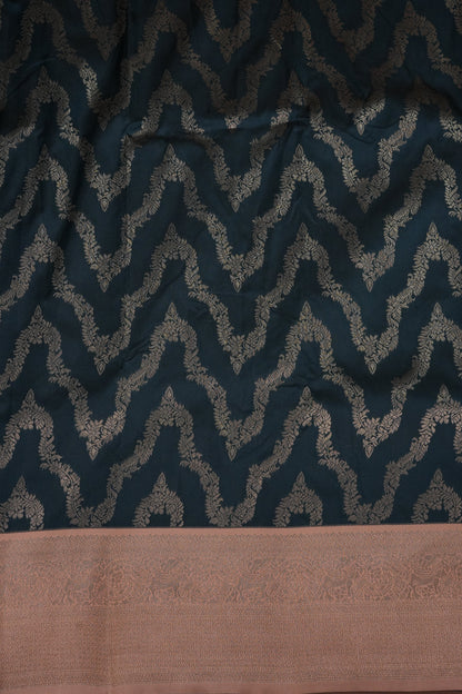 Kanchivaram Semi Silk Saree - Peacock Blue with Peach