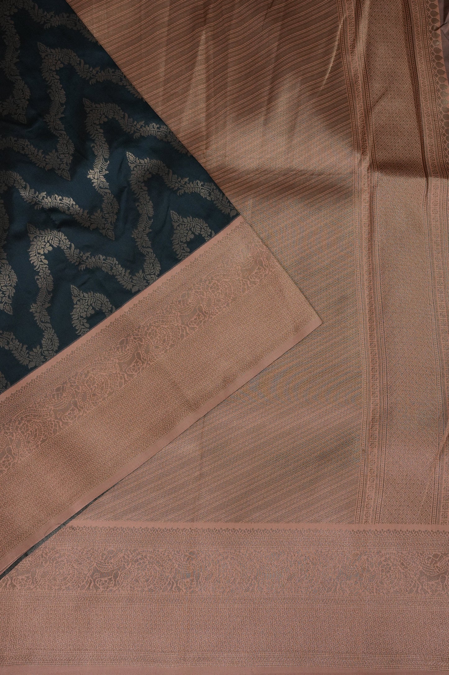 Kanchivaram Semi Silk Saree - Peacock Blue with Peach