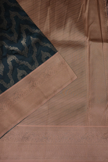 Kanchivaram Semi Silk Saree - Peacock Blue with Peach