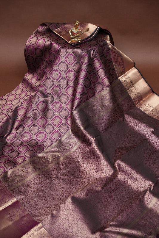 Pure Kanchipuram Brocade Silk Saree - Deep Purple| Silk Mark Certified