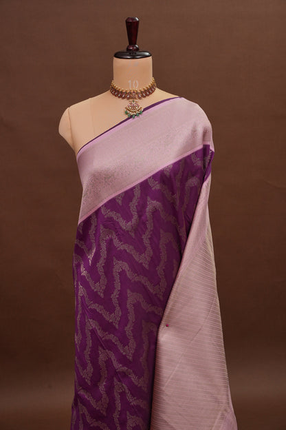 Kanchivaram Semi Silk Saree - Magenta with Baby Pink