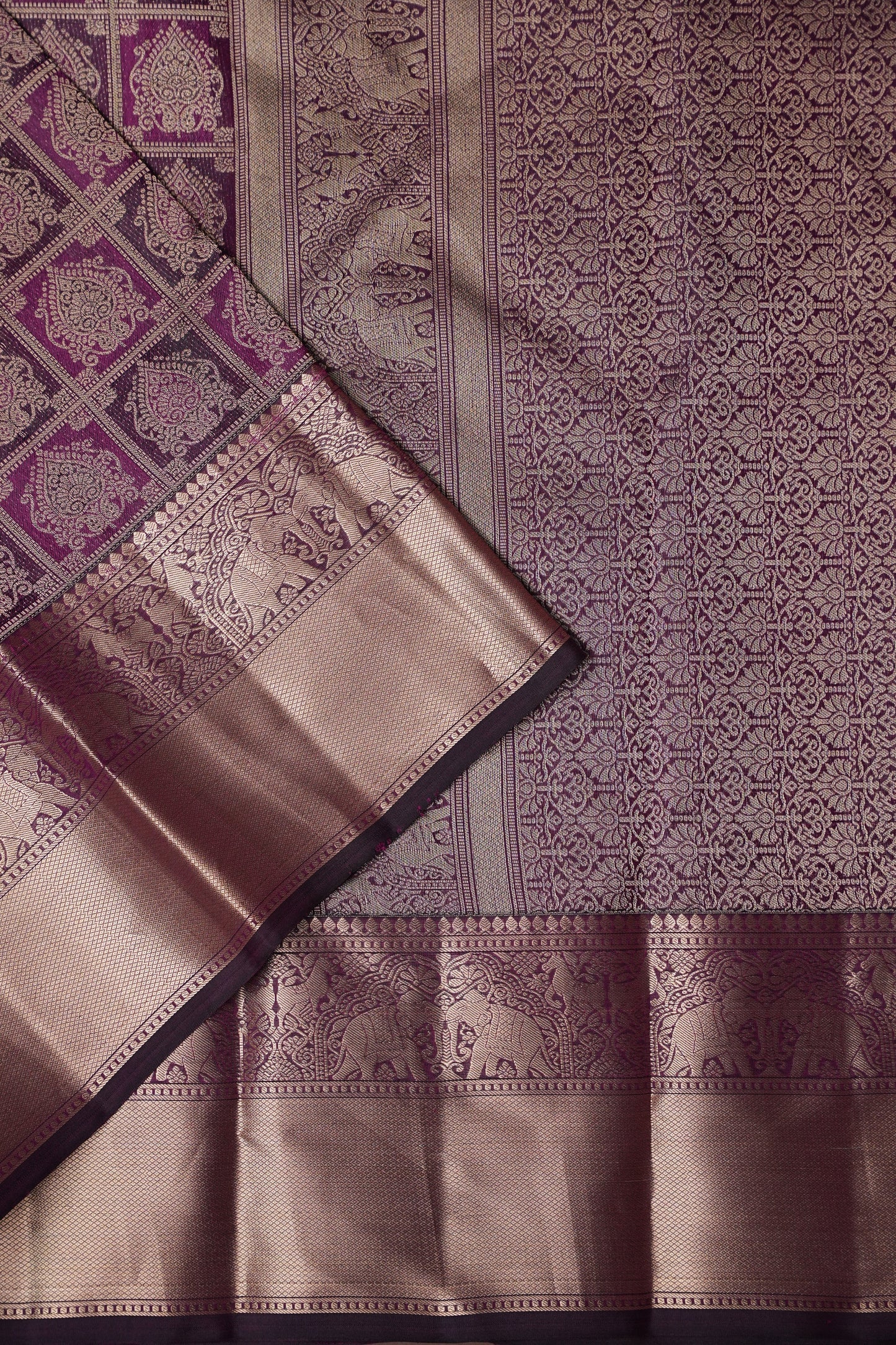 Pure Kanchipuram Brocade Silk Saree - Deep Purple| Silk Mark Certified