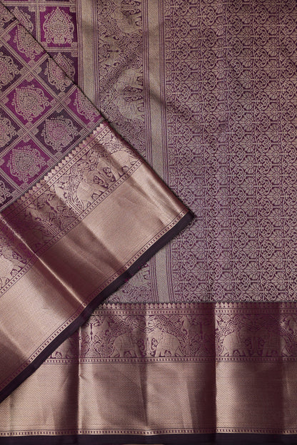 Pure Kanchipuram Brocade Silk Saree - Deep Purple| Silk Mark Certified