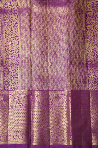 Pure Kanchipuram Brocade Silk Saree - Bright Parrot Green with Purple Border| Silk Mark Certified