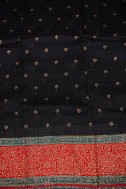 Banarasi Tussar Raw Silk Saree with Contrast 3D Border – Black & Red