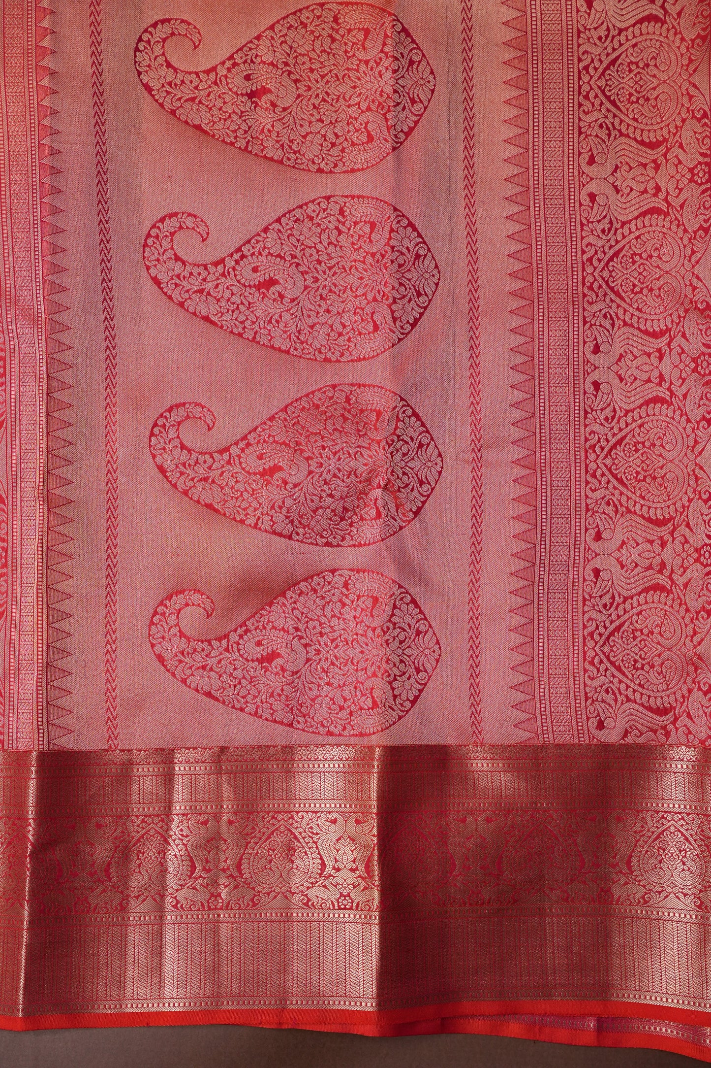 Pure Kanchipuram Brocade Silk Saree - Orange| Silk Mark Certified