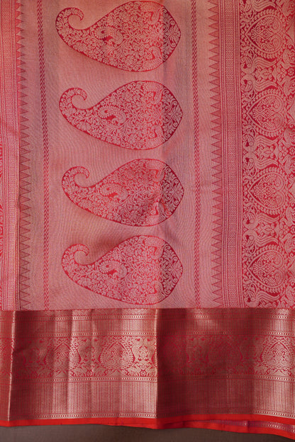 Pure Kanchipuram Brocade Silk Saree - Orange| Silk Mark Certified
