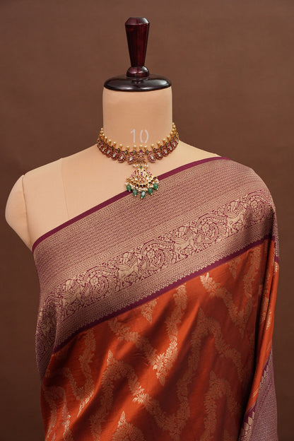 Kanchivaram Semi Silk Saree - Rust with Maroon