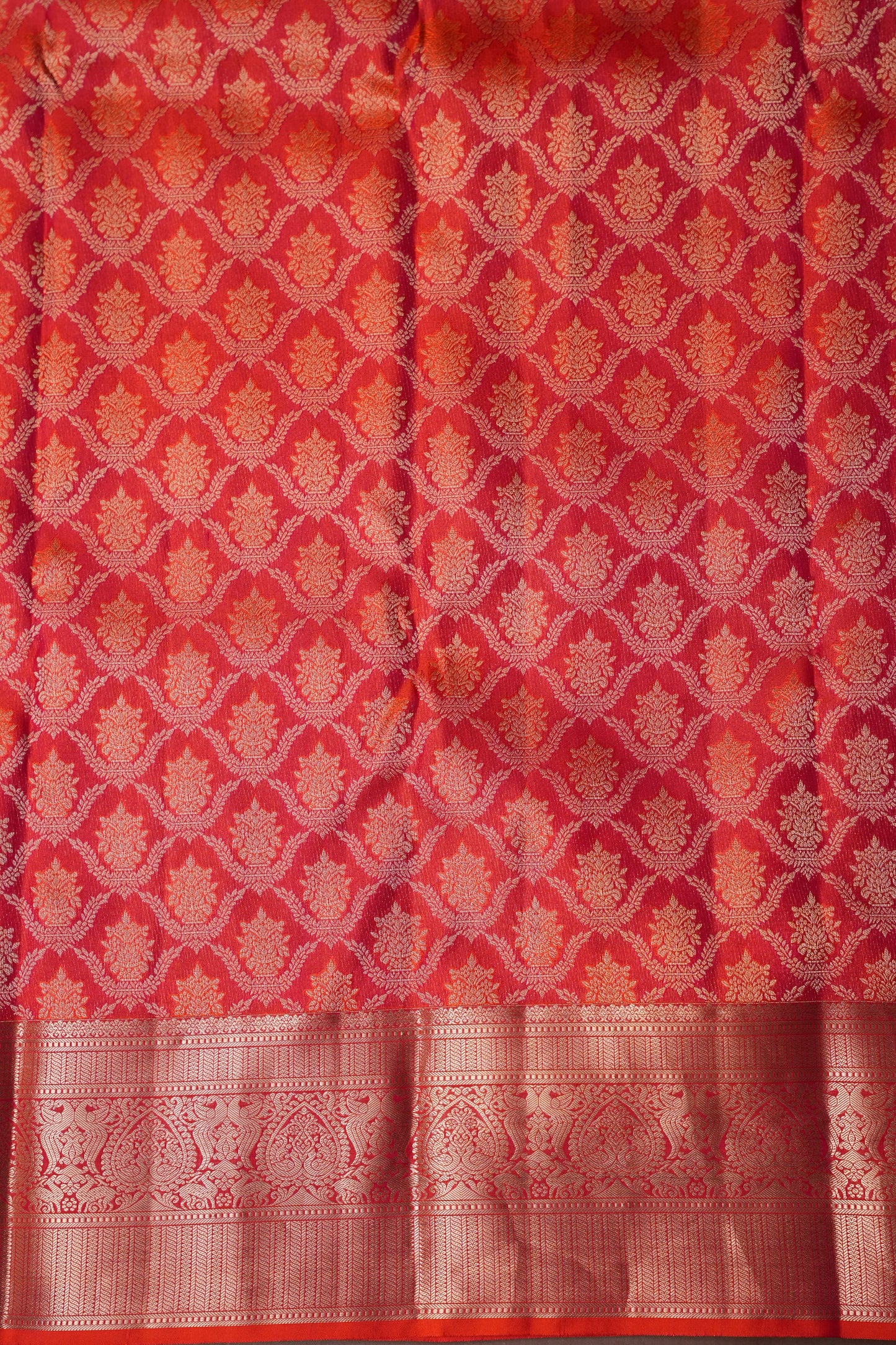 Pure Kanchipuram Brocade Silk Saree - Orange| Silk Mark Certified
